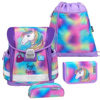 Belmil Schulranzen Set Mädchen Rainbow Color (Motiv: Regenbogen-Einhorn) "Classy", ab 1.Klasse Grundschule