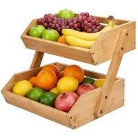 relaxdays Obstschale Obst Etagere Bambus 2 Etagen, Bambus