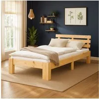 Homestyle4u Massivholzbett 90x200 120x200 140x200 160x200 180x200 Doppelbett Kopfteil Lattenrost (Set, mit Lattenrost, Braun), 90x200, modern, stabil