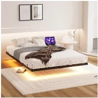 MODFU Metallbett integrierter Ladestation & robustem Lattenrost (modernes Schwebebett, mit LED-Lichtleiste, Metallbett 140x200 cm)