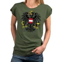 MAKAYA Print-Shirt Österreich Trikot Damen Fahne Adler Österreichische Flagge Frauen Top (Schwarz, Weiß, Blau, Grau, Grün, 34, 36, 38, 40, 42, 44, 46, 48, 50) aus Baumwolle