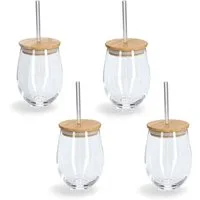 Zeller Present Gläser-Set, 4-tlg., Bambus, Glas, Silikon, 4-teilig, inkl. Trinkhalm, 500 ml