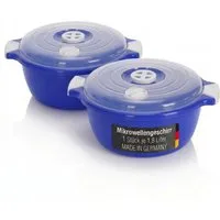 Lantelme Mikrowellenbehälter Mikrowellengeschirr Blau Mikrowellenschüssel mit Dampfventil, (2-tlg., 2 Stück Set Mikrowellenschüssel Volumen 1,8 Liter Volumen), mit Deckel und Dampfventil, Deutsche Herstellung