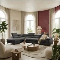 Muffo Ecksofa Plaza Maxi, Modernes Große sofa L-form mit Schlaffunktion und Verstellbare Kopfstützen Metallfüße, elegante einfache Form