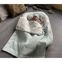 Loolay Bettnestchen Minze WAFFELPIQUE/ HASE Beige Weiß Babynest Babyausstattung, (Reisebett Nestchen SOLO/ o. in PREMIUM Geschenk SETS für Neugeborene, 3-tlg., 4 Jahreszeiten ATMUNGSAKTIVER WAFFELSTOFF Bestseller GESCHENK), LOOLAY® - 100% Europäische