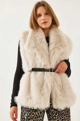 Faux-Fur-Schalkragen-Gürtelloser ärmelloser Weste