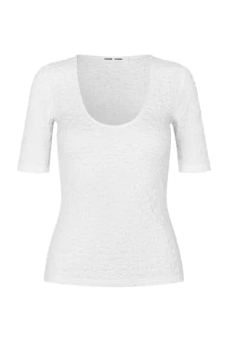 samsøe & samsøe - T-Shirt mit U-Ausschnitt und Strukturmuster weiß - Gr. - M