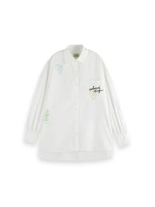 Scotch & Soda - Besticktes Popeline-Hemd weiß - Gr. - 34