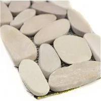 Mosafil Mosaikfliesen Flusskiesel Bordüre Chenoa Tan 10x30cm, Naturstein 30.000x10.000, tan, Verlegefertig auf ein Netz geklebt - Frostsicher - Wasserfest