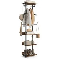 VASAGLE Garderobenständer Kleiderständer, Garderobe, für Kleidung, Taschen, Hüte, 30,5x47x180 cm, mit Kleiderstange und Haken, mit Ablagen, Stahlrahmen, schwarz-braun