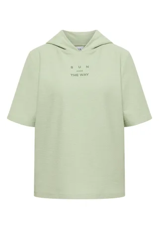 CECIL - Kurzarm Shirt mit Kapuze und Wording raw matcha lime - Gr. - L
