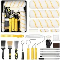 JOYOLEDER Malerset Farbroller Set mit Teleskopstange, (25-Teiliges Malerset mit Teleskopstange, Malerrolle, Pinsel, Schaber und Farbwanne), Farbroller Wandfarbe Malerrolle für Wand Decken