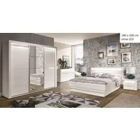 QMM TraumMöbel Schlafzimmer-Set Schlafzimmer komplett Iris Set C 160x200 / 180x200 LED, (Set, 4-tlg., Schiebetürschrank mit LED, Doppelbett 160/180x200, 2 Nachttische), mit LED-Beleuchtung