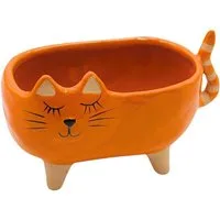 Dekohelden24 Übertopf Übertopf - Pflanztopf - Pflanzgefäß aus Keramik, Motiv: Katze in rosa (1 Stück, 1 St), Maße L/B/H: ca. 16 x 8,5 x 10 cm