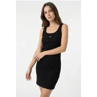 Calvin Klein Jeans Minikleid BABY RIB WOVEN LABEL Figurbetonte Passform mit Rundhalsausschnitt