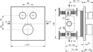 Ideal Standard Unterputz-Thermostat Ceratherm Navigo eckig 2 Verbraucher, Brushed Gold, A8581A2 A8581A2