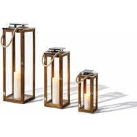 INDA-Exclusiv Laterne 3er Set XXL Laternen-Set Windlicht Holz Gartenlaterne Edelstahldach