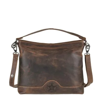 Beuteltasche Leder A4 antikbraun 34x28cm | Billy the Kid Ranger Shopper mit 165cm Schultergurt. Große Umhängetasche für Damen mit viel Stauraum.
