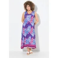Ulla Popken Jerseykleid Maxikleid Patchdruck A-Linie V-Ausschnitt ärmellos
