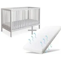Ehrenkind Babybett PUR inkl. Matratze aus massivem Buchenholz, Gitterbett, Baby Bett, Babybett 60x120 cm
