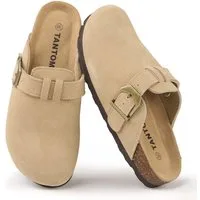 TAN.TOMI Wildleder Clog Leder Pantoletten Clogs Clog Schuhe mit Arch Support Gartenschuhe Geschlossene Latschen