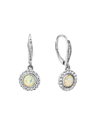 Zeeme Basic Ohrringe Silber 925 rhodiniert mit weißem syn. Opal 28mm lang