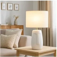 FISCHER & HONSEL Tischleuchte, Leuchtmittel nicht inklusive, Tischlampe Leseleuchte Keramik Stoff weiß E14 H 39 cm