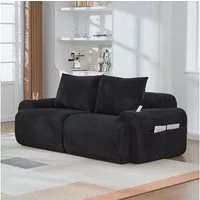 HAUSS SPOLE Sofa mit 2 Hockern,Sitzgruppe Polstermöbel mit Polstermöbel,cord-Stoff, mit seitlicher Aufbewahrungstasche – Frei kombinierbares, vakuumverpacktes Sofa mit Getränkehalter, Kindersofa