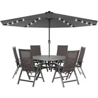 FIVMEN Sonnenschirm Ø350cm Gartenschirm Balkon Terrassenschirm mit Solar-LED, Marktschirm Kurbelschirm UV-Schutz, Winkel nicht einstellbar