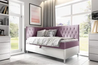 Boxspringbett Gästebett Kinderbett FINJA Nr.3 100x200cm Weiss-Rosa Seite Links