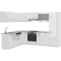 Vicco Winkelküche R-Line, Weiß Hochglanz/Weiß, 287 x 227 cm ohne Arbeitsplatte