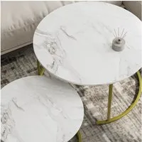 HEYZOEY Couchtisch Couchtisch Rund 2er Set, Wohnzimmertisch Gold Metall, Marmor Weiß (2er Set)
