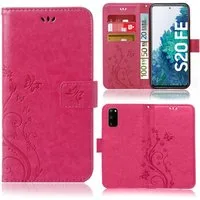 Numerva Handyhülle Bookstyle Flower Handytasche Schutzhülle für Samsung Galaxy S20 FE, Klapphülle Flip Cover mit Blumen-Schmetterling Motiv
