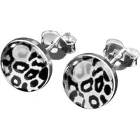 viva-adorno Paar Ohrstecker Damen Ohrringe rund Edelstahl Schwarz Leoprint Leopard, Leopardenmuster
