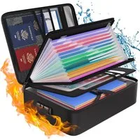 Toomoke Dokumententasche Feuerfeste Dokumentenmappe mit Zahlenschloss,Ordner mit 13 Fächern (für Dokumente, Reisepässe und Wertsachen), Dokumententasche,handtasche,wasserdicht,36 × 27 × 10 cm