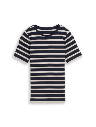 Denim Tom Tailor - Slim Fit T-Shirt mit Streifenmuster navy cloud grey stripe - Gr. - M