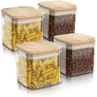 Arendo Aufbewahrungsbecher Glasbehälter-Set 4x 0,8L Borosilikatglas mit Bambusdeckel, luftdicht, Borosilikatglas, Bambus, Silikon, (Vorratsbehälter-Set, 4-tlg., 4er Set), Hitzebeständig, umweltfreundlich, langlebig, mikrowellengeeignet