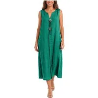 dy_mode Sommerkleid Damen Leinenkleid Luftiges Maxi Sommerkleid Strandkleid Damenkleid in Unifarbe, V-Ausschnitt, mit seitlichen Eingriffstaschen