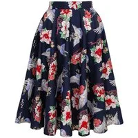 Hell Bunny A-Linien-Rock Misa 50's Swing Skirt Asiatischer Blumenmuster Vintage Tellerrock
