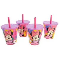 Disney Minnie Mouse Becher Kinder Becher Set 4 teilig 285 ml Becher mit Trinkhalm, 4-tlg.