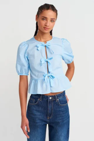 Damen Cropped Bluse mit Schleifendetail