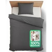 Slummer Bettwäsche Baumwolle Set 2tlg / 4teilig 135x200 / 155x220 cm anthrazit grau uni, Baumwolle, 2 teilig, incl. Kissenbezug 80x80, YKK-Reißverschluss, Sommerbettwäsche