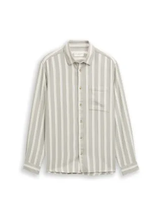 Tom Tailor - Regular Fit Dobby Hemd aus strukturiertem Baumwollstoff gree white big stripe - Gr. - L