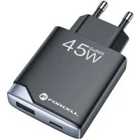 Forcell 1A1C USB-Ladegerät (3 mA, Einzelgerät, Einzelgerät, Ultra Slim GaN III Ladegerät 45 W mit USB-C + USB-A)