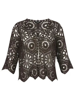 VIA APPIA DUE - Jacke Rundhals 3/4 Arm Ajour mahagoni - Gr. - 48