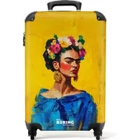 NoBoringSuitcases.com© Hartschalen-Trolley Frau mit Blumengirlande auf gelbem Hintergrund 55x35x20cm, 4 Rollen, Reisetasche mit Rollen, Koffer Handgepäck Flugzeug