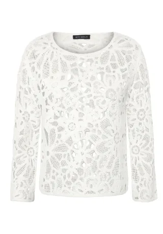 Betty Barclay - Kurzpullover mit floralem Lochmuster weiß - Gr. - 46