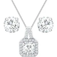 LÖB Ohrring und Ketten Set 925 Silber Ohrringe Halskette Quadrat Stein Anhänger Zirkonia Rund Set (Geschenke für Frauen Damen Beste Freundin Mutter Mama Ehefrau Oma sie zum Geburtstag Schmuck Herbst Oktoberfest), Ohrstecker Kette Schmuckset Brautschm