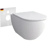 Alpenberger Tiefspül-WC Hänge WC - Wand WC Spülrandlos mit Toilettendeckel D Form, Wandhängend, Abgang Waagerecht, Toilette mit Schallschutz, WC Sitz mit Absenkautomatik - Made in EU - Passend zu Geberit