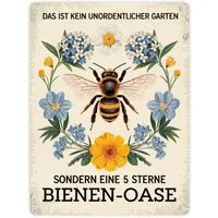 speecheese Metallschild Biene mit Blumen DAS IST KEIN UNORDENTLICHER GARTEN Metallschild XXL